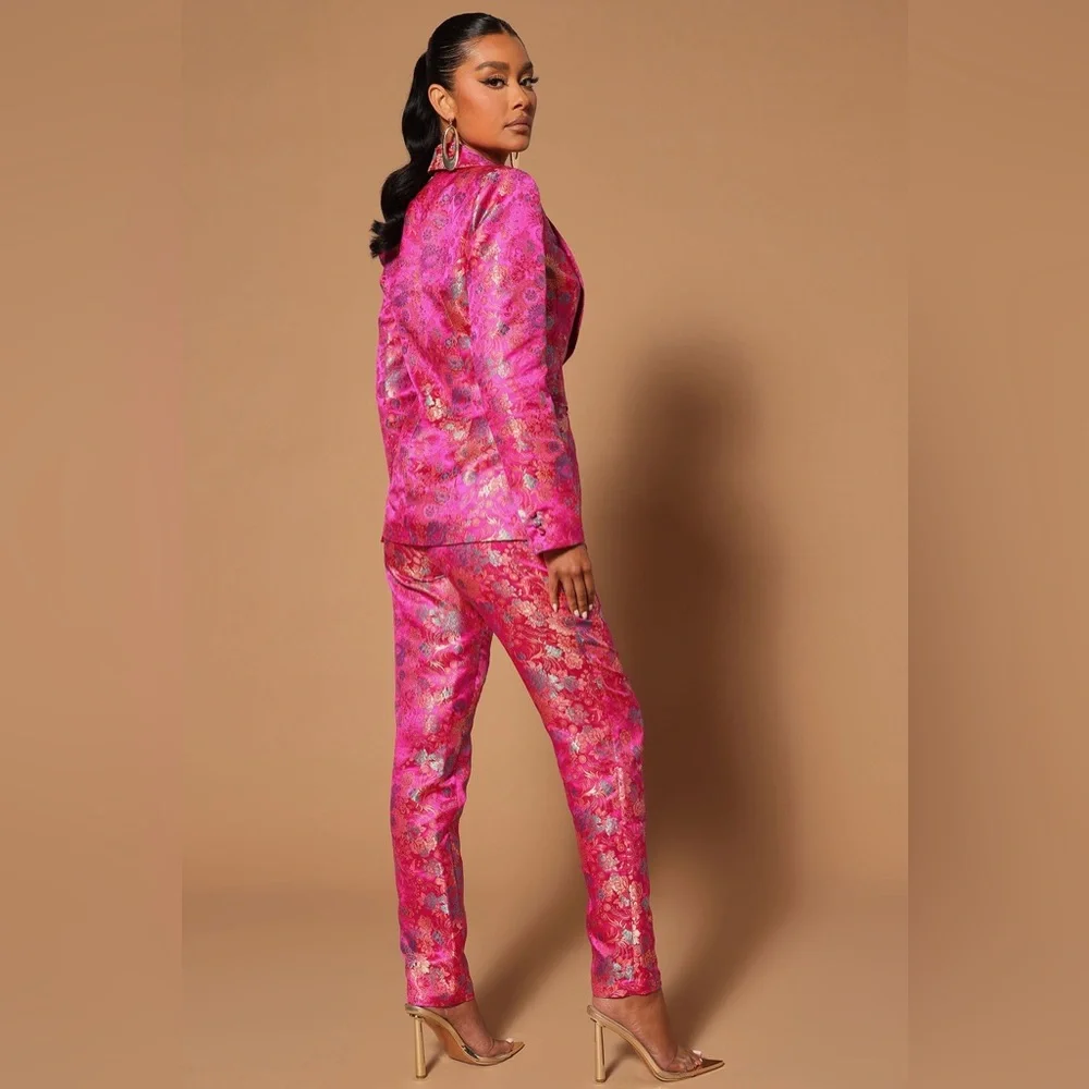 Fashion Nova Pink Metallic Brocade Pantsuit - Picture 4 of 7
